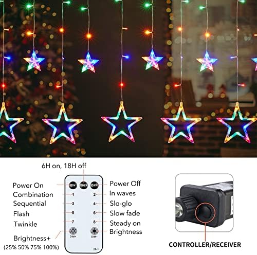 Star Curtain Lights for Bedroom - Plug-in 9ft 138 LED Fairy Twinkle Lights with 12 Star Drops, Connectable, alternate view 6