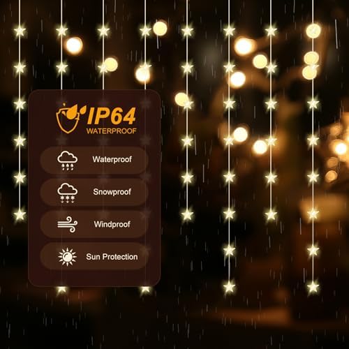 Star Curtain Lights, Warm White Window Lights 70 Stars Hanging Light with Remote Fairy Led Twinkle String Lights, alternate