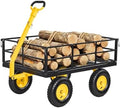 Steel Garden Cart, 1200 lbs Heavy Duty Pullable Garden Wagon Yard Cart, 2 in 1 Outdoor Metal Utility Wagon Yard