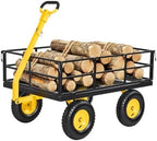 Steel Garden Cart, 1200 lbs Heavy Duty Pullable Garden Wagon Yard Cart, 2 in 1 Outdoor Metal Utility Wagon Yard