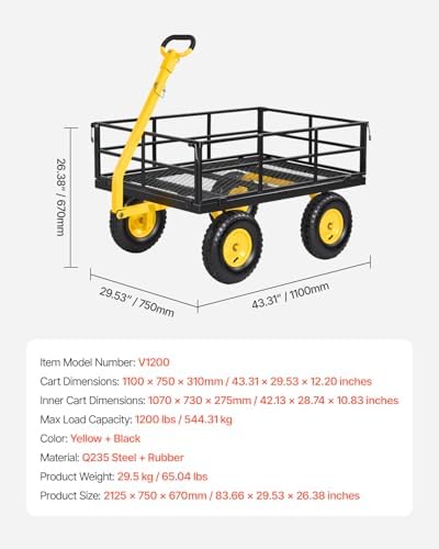 Steel Garden Cart, 1200 lbs Heavy Duty Pullable Garden Wagon Yard Cart, 2 in 1 Outdoor Metal Utility Wagon Yard, alternate