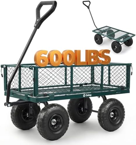 Steel Mesh Garden Cart, 600 lb Capacity, Removable Sides