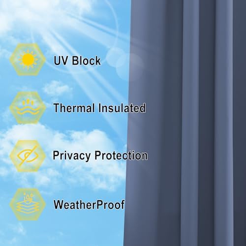 Stone Blue Outdoor Curtain for Patio Waterproof, Rustproof Grommet Blackout Thermal Insulated Light & Heat, alternate view 4