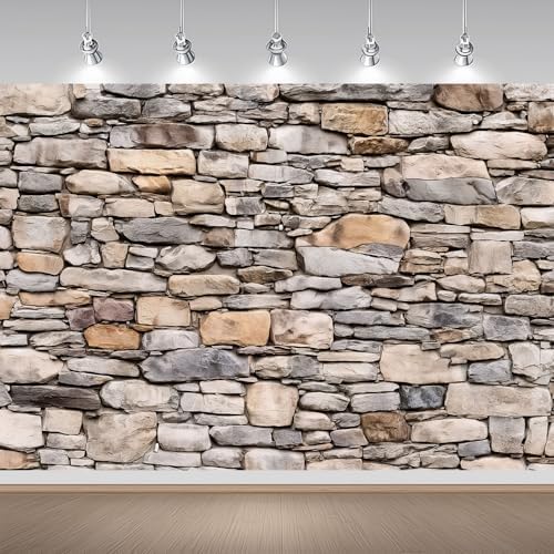Stone Wall Backdrop, Vintage Ancient Brick Rock Stones Photography Background Brick Stone Wall Textured for