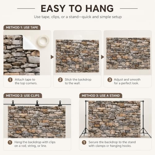 Stone Wall Backdrop, Vintage Ancient Brick Rock Stones Photography Background Brick Stone Wall Textured for, alternate view 6