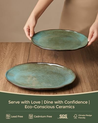 Stoneware Serving Platters, Oval 13.18/11.92 inch Serving Dishes for Entertaining, Ceramic Serving Trays for, alternate view