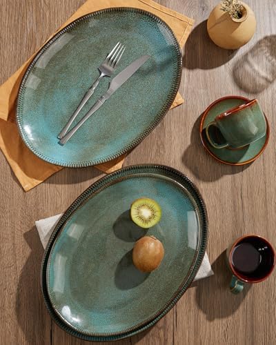 Stoneware Serving Platters, Oval 13.18/11.92 inch Serving Dishes for Entertaining, Ceramic Serving Trays for, alternate view