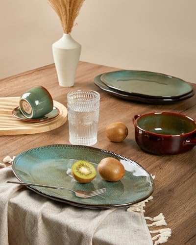 Stoneware Serving Platters, Oval 13.18/11.92 inch Serving Dishes for Entertaining, Ceramic Serving Trays for, alternate view