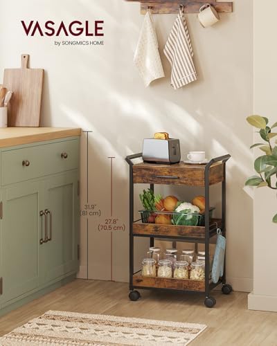 Storage Cart, 3-Tier Rolling Utility Cart with Table Top, alternate view 2