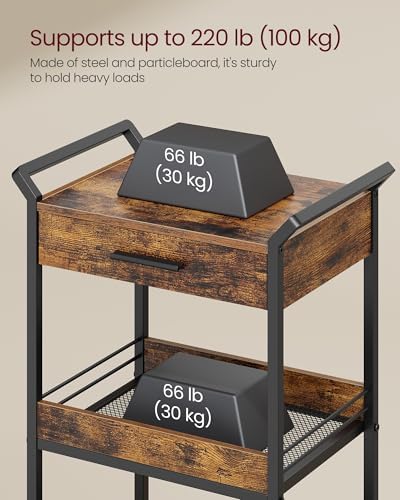 Storage Cart, 3-Tier Rolling Utility Cart with Table Top, alternate view 3