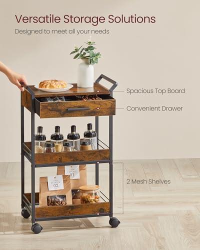 Storage Cart, 3-Tier Rolling Utility Cart with Table Top, alternate view 4