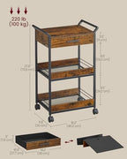Storage Cart, 3-Tier Rolling Utility Cart with Table Top, alternate view 5
