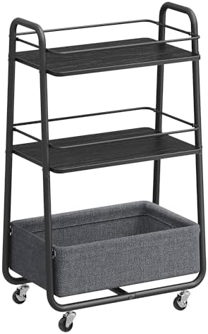 Storage Cart with Fabric Basket, 3-Tier Rolling Utility Cart