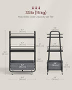 Storage Cart with Fabric Basket, 3-Tier Rolling Utility Cart, alternate view 2