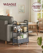 Storage Cart with Fabric Basket, 3-Tier Rolling Utility Cart, alternate view 3