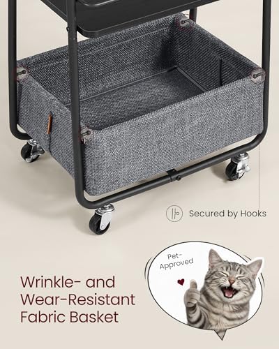 Storage Cart with Fabric Basket, 3-Tier Rolling Utility Cart, alternate view 4