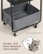 Storage Cart with Fabric Basket, 3-Tier Rolling Utility Cart, alternate view 4