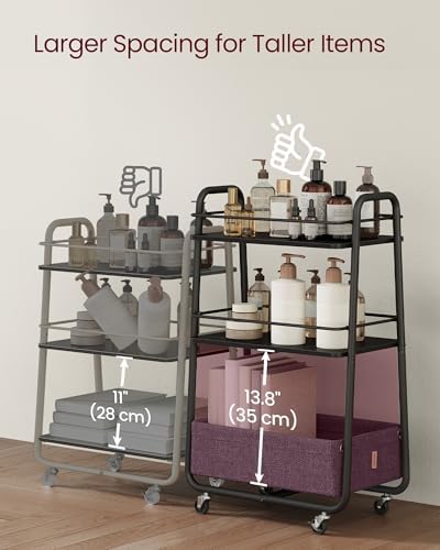 Storage Cart with Fabric Basket, 3-Tier Rolling Utility Cart, alternate view 5