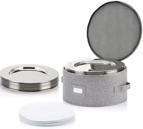Storage Container for Charger Plate - Includes 12 Felt Dividers. Hard Shell and Stackable with Padded Interior