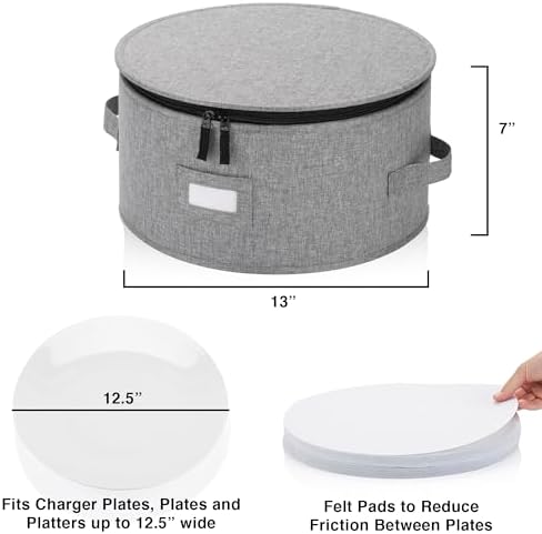 Storage Container for Charger Plate - Includes 12 Felt Dividers. Hard Shell and Stackable with Padded Interior, alternate