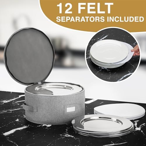 Storage Container for Charger Plate - Includes 12 Felt Dividers. Hard Shell and Stackable with Padded Interior, alternate