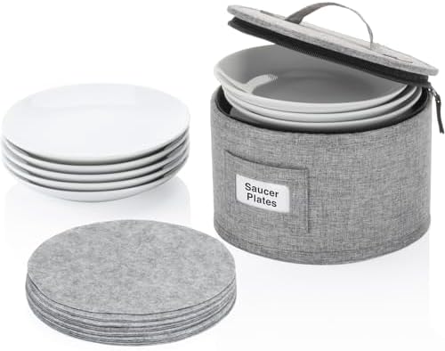 Storage Container for Saucer, Bowls, and Appetizer Plates - Fit dishes up to 6.5" W - Includes 12 Felt Dividers