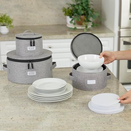 Storage Container for Saucer, Bowls, and Appetizer Plates - Fit dishes up to 6.5" W - Includes 12 Felt Dividers, alternate