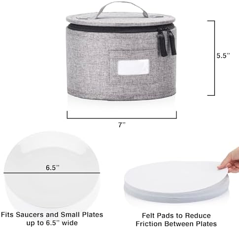 Storage Container for Saucer, Bowls, and Appetizer Plates - Fit dishes up to 6.5" W - Includes 12 Felt Dividers, alternate