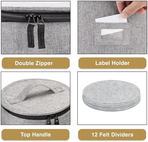 Storage Container for Saucer, Bowls, and Appetizer Plates - Fit dishes up to 6.5" W - Includes 12 Felt Dividers, alternate