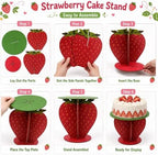 Strawberry Cake Stand with 30 Strawberry Picks,12Inch Wooden Cupcake Stand Dessert Table Centerpiece, Berry, alternate view 2