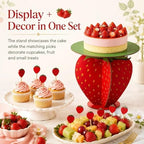 Strawberry Cake Stand with 30 Strawberry Picks,12Inch Wooden Cupcake Stand Dessert Table Centerpiece, Berry, alternate view 3