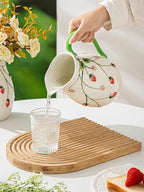 Strawberry Summer Pitcher Vase with Handle, Artisanal Handmade in Strawberries & Floral, alternate view 4