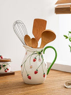 Strawberry Summer Pitcher Vase with Handle, Artisanal Handmade in Strawberries & Floral, alternate view 6
