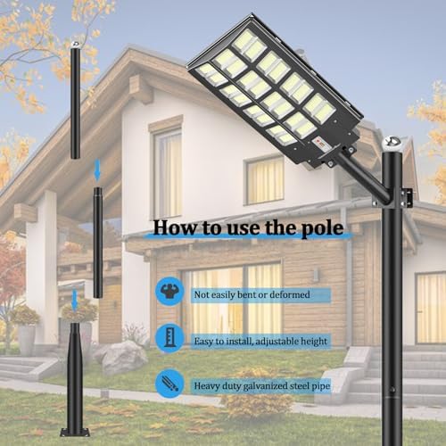 Street Light Pole 10Ft - Metal Solar Lamp Posts for Outdoor Light, Adjustable Metal Street Courtyard Porch, alternate view 2