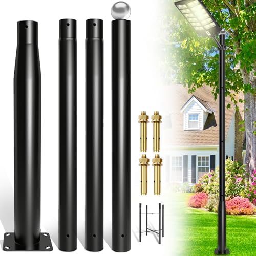 Street Light Pole 13 Ft, Outdoor Adjustable Metal Street Lamp Post for Solar Lights, Heavy Duty Exterior