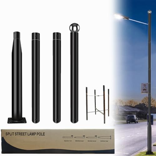Street Light Pole 13 Ft Tall - Outdoor Adjustable Heavy Duty Metal Street Lamp Post for Outside Solar Street