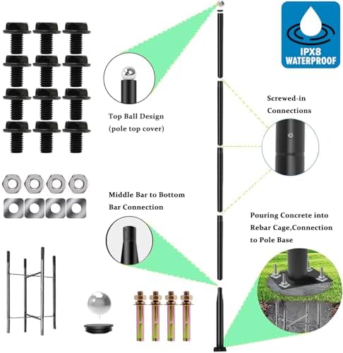 Street Light Pole 16 Ft Tall - Outdoor Adjustable Heavy Duty Metal Street Lamp Post for Outside Solar Street, alternate view