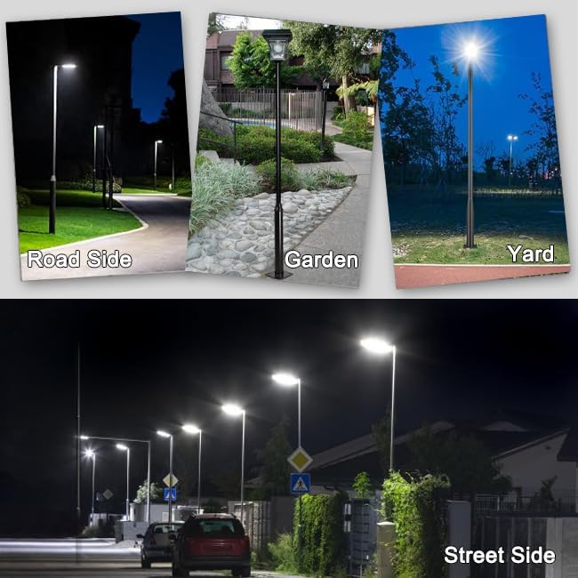 Street Light Pole 16ft Tall - Black Outdoor Adjustable Metal Street Lamp Post for Lights with Rebar Cage and, alternate view