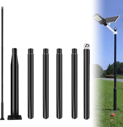Street Light Pole 20ft Tall - Black Outdoor Adjustable Metal Street Lamp Post for Lights with Mounting Rebar