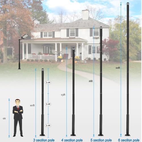 Street Light Pole 20ft Tall - Black Outdoor Adjustable Metal Street Lamp Post for Lights with Mounting Rebar, alternate view