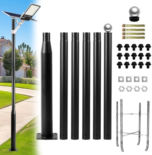 Street Light Pole 20ft Tall, Outdoor Split Adjustable Heavy-Duty Metal in Black