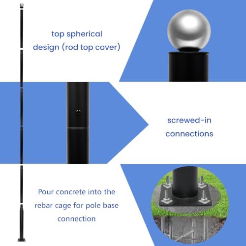 Street Light Pole 20ft Tall, Outdoor Split Adjustable Heavy-Duty Metal in Black, alternate view 3