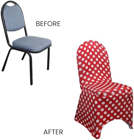 Stretch Spandex Banquet Chair Cover - Red and White Polka Dot, Wedding Slip Covers, Premium Quality Chair Cover, alternate