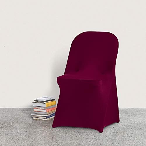 Stretch Spandex Folding Chair Cover for Wedding Party Dining Banquet Event (Burgundy,12pcs), alternate view 2