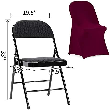 Stretch Spandex Folding Chair Cover for Wedding Party Dining Banquet Event (Burgundy,12pcs), alternate view 3