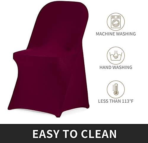 Stretch Spandex Folding Chair Cover for Wedding Party Dining Banquet Event (Burgundy,12pcs), alternate view 6