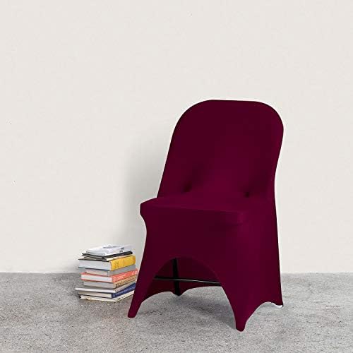 Stretch Spandex Folding Chair Cover with Open Back for Wedding Party Dining Banquet Event (Burgundy with Open, alternate view