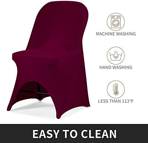 Stretch Spandex Folding Chair Cover with Open Back for Wedding Party Dining Banquet Event (Burgundy with Open, alternate view