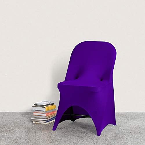 Stretch Spandex Folding Chair Cover with Open Back for Wedding Party Dining Banquet Event (Purple with Open, alternate view 2
