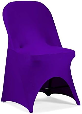 Stretch Spandex Folding Chair Cover with Open Back for Wedding Party Dining Banquet Event (Purple with Open